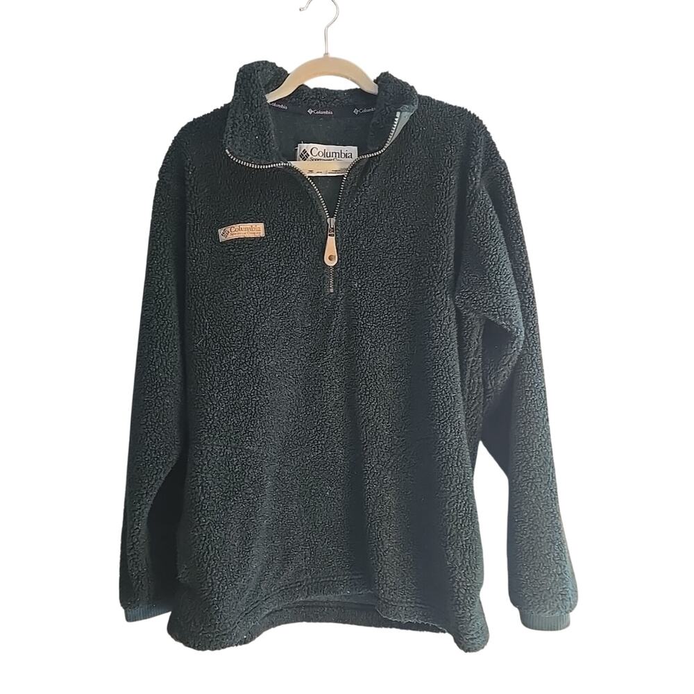 Vtg Columbia Green Sherpa Polar Fleece Pullover‎ Sweatshirt Adult Size Medium